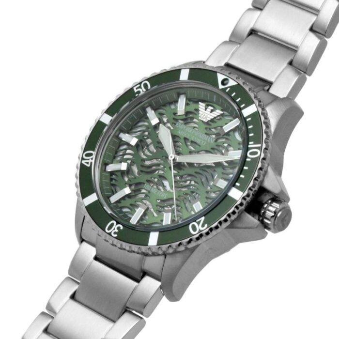 Emporio Armani Diver Automatic Green Dial Silver Steel Strap Watch For Men - AR60061 - Image 4